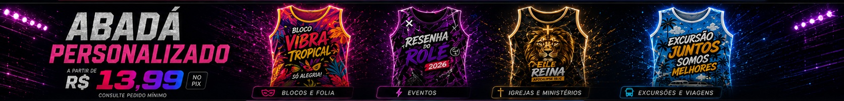 Abadás personalizados a partir de R$ 13,99 no Pix