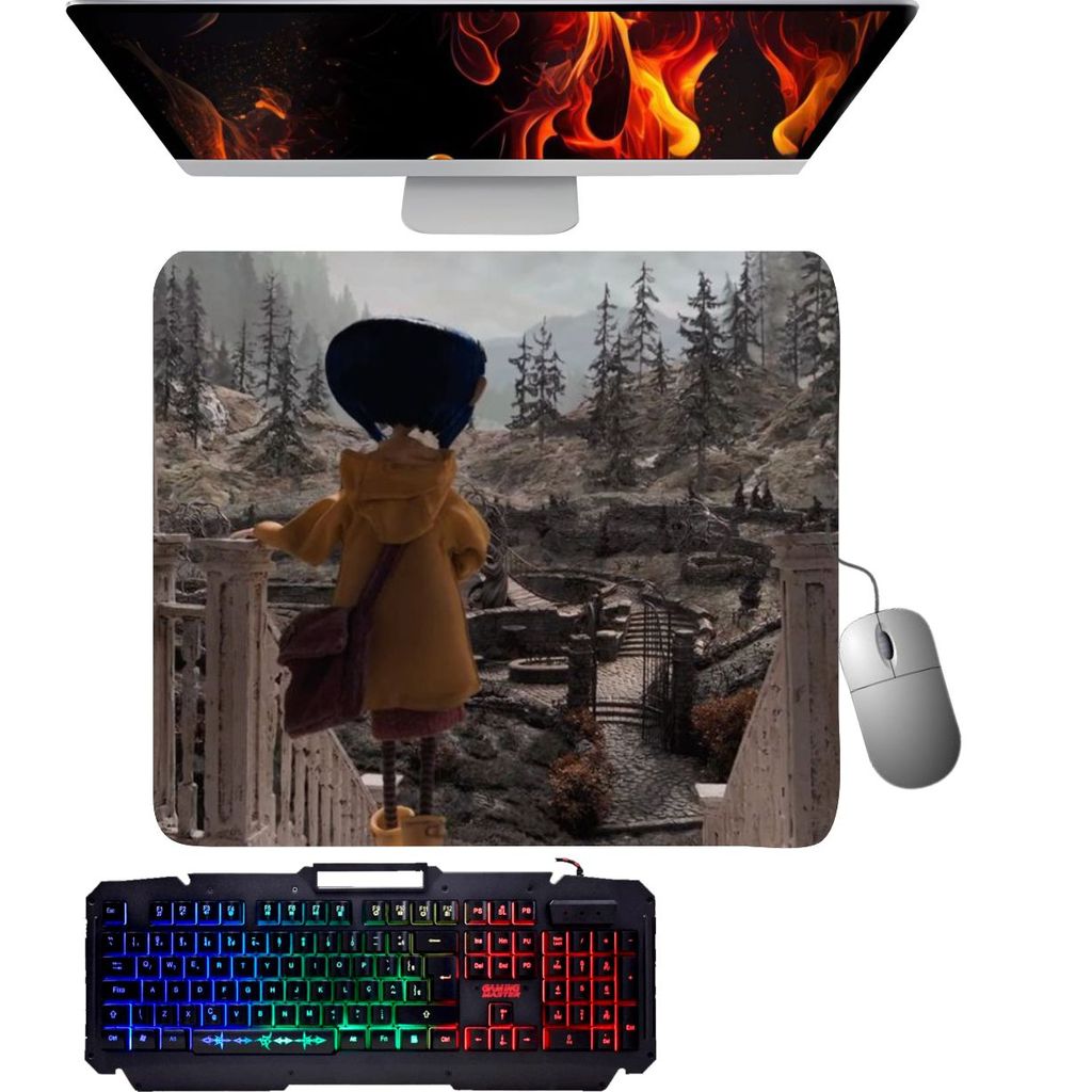 Mouse Pad Gamer - Coraline na Varanda
